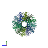 PDB entry 3lj5 coloured by chain, side view.