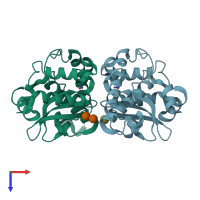 PDB entry 3lj9 coloured by chain, top view.