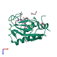PDB entry 3ljg coloured by chain, top view.