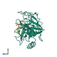 PDB entry 3ljj coloured by chain, side view.