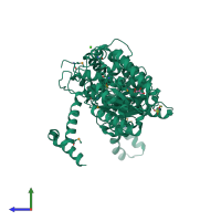 PDB entry 3ljk coloured by chain, side view.