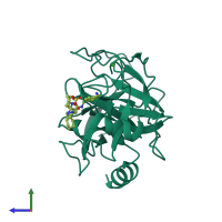 PDB entry 3ljo coloured by chain, side view.