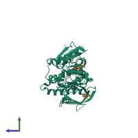 PDB entry 3lju coloured by chain, side view.