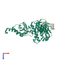 PDB entry 3lju coloured by chain, top view.