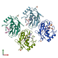 PDB entry 3ljz coloured by chain, front view.