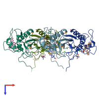 PDB entry 3ljz coloured by chain, top view.
