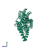 PDB entry 3lk5 coloured by chain, side view.