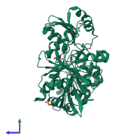 PDB entry 3lk7 coloured by chain, side view.