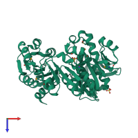 PDB entry 3lk7 coloured by chain, top view.