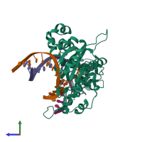 PDB entry 3lk9 coloured by chain, side view.