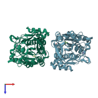 PDB entry 3lkb coloured by chain, top view.