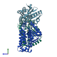 PDB entry 3lke coloured by chain, side view.