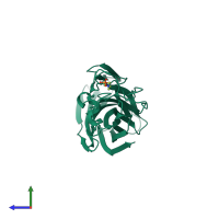 PDB entry 3lkf coloured by chain, side view.