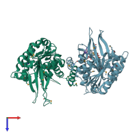 PDB entry 3lki coloured by chain, top view.