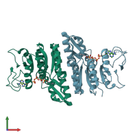 PDB entry 3lkk coloured by chain, front view.