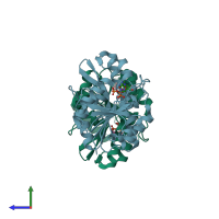 PDB entry 3lkk coloured by chain, side view.