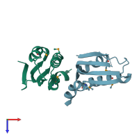 PDB entry 3lkl coloured by chain, top view.