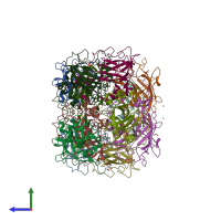 PDB entry 3lkt coloured by chain, side view.