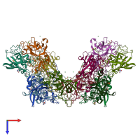 PDB entry 3lkt coloured by chain, top view.