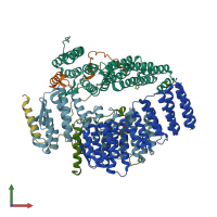 PDB entry 3lku coloured by chain, front view.