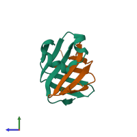 PDB entry 3lkx coloured by chain, side view.