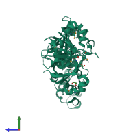 PDB entry 3ll7 coloured by chain, side view.