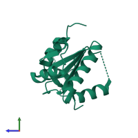 PDB entry 3llo coloured by chain, side view.
