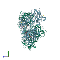 PDB entry 3llp coloured by chain, side view.