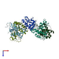 PDB entry 3llr coloured by chain, top view.