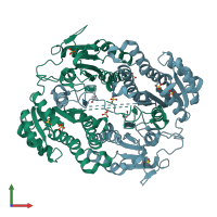 PDB entry 3lls coloured by chain, front view.