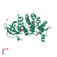 PDB entry 3llt coloured by chain, top view.