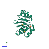 PDB entry 3llv coloured by chain, side view.
