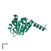 PDB entry 3llv coloured by chain, top view.