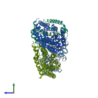 PDB entry 3llw coloured by chain, side view.