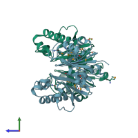 PDB entry 3lm2 coloured by chain, side view.