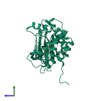 PDB entry 3lm5 coloured by chain, side view.