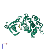PDB entry 3lm5 coloured by chain, top view.