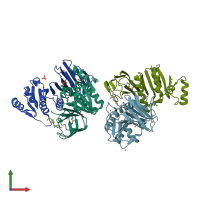 PDB entry 3lm8 coloured by chain, front view.