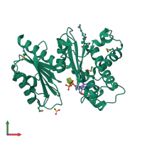 PDB entry 3lm9 coloured by chain, front view.