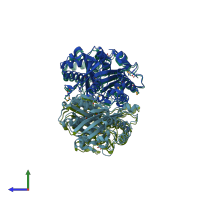 PDB entry 3lma coloured by chain, side view.