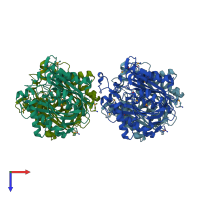 PDB entry 3lma coloured by chain, top view.