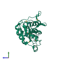 PDB entry 3lmc coloured by chain, side view.