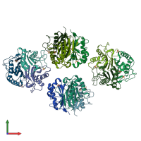 PDB entry 3lme coloured by chain, front view.