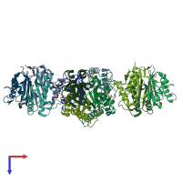 PDB entry 3lme coloured by chain, top view.
