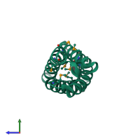 PDB entry 3lmf coloured by chain, side view.