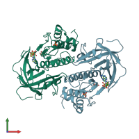 PDB entry 3lmh coloured by chain, front view.