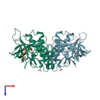 PDB entry 3lmh coloured by chain, top view.