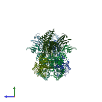 PDB entry 3lml coloured by chain, side view.