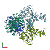 PDB entry 3lmm coloured by chain, front view.