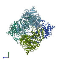 PDB entry 3lmm coloured by chain, side view.